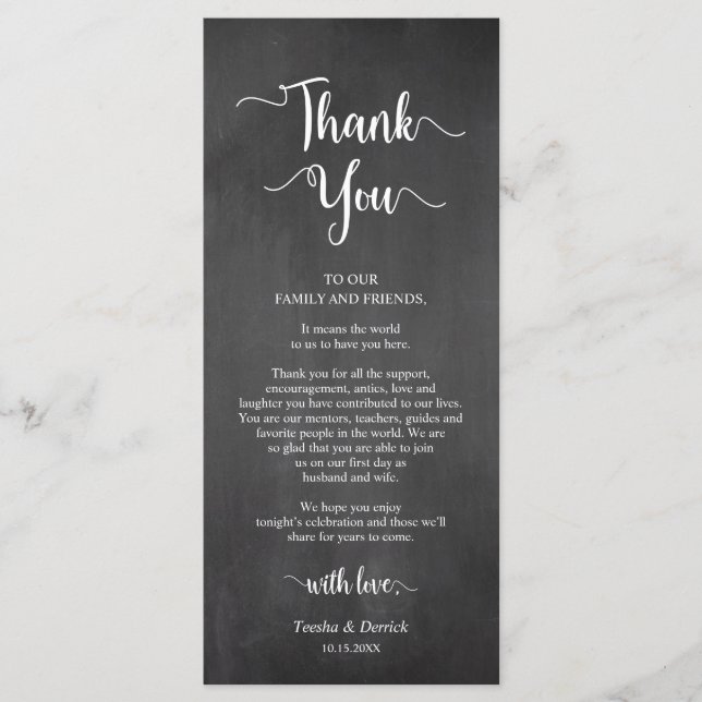 Reception Place Setting Thank You, chalkboard card (Front)