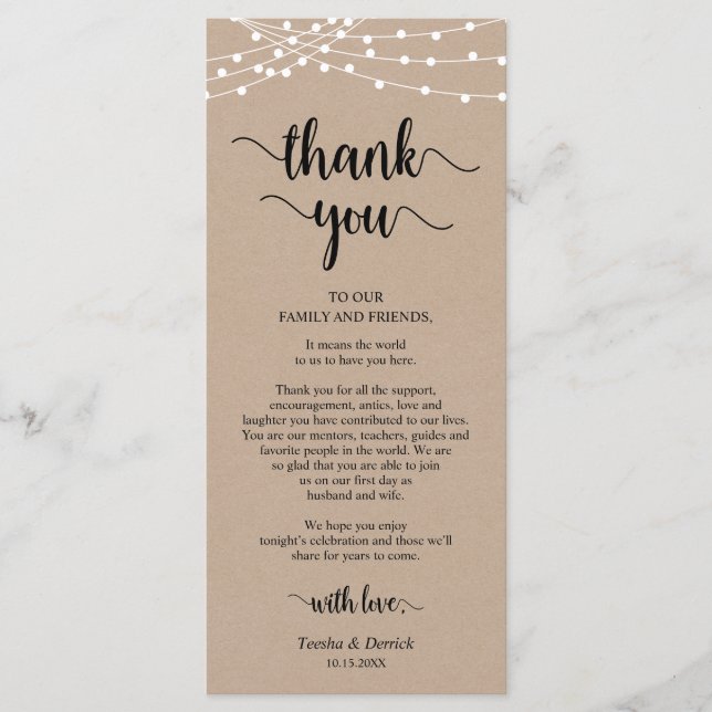 Reception Place Setting Thank You, Kraft Cards (Front)