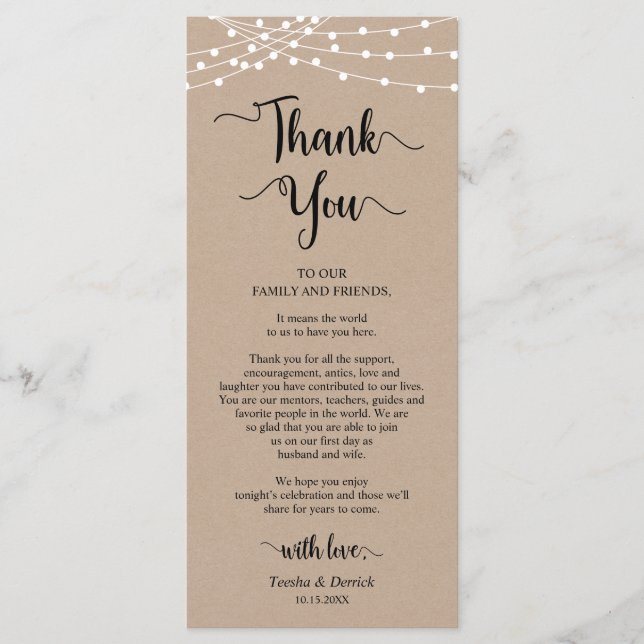 Reception Place Setting Thank You, Kraft Cards (Front)