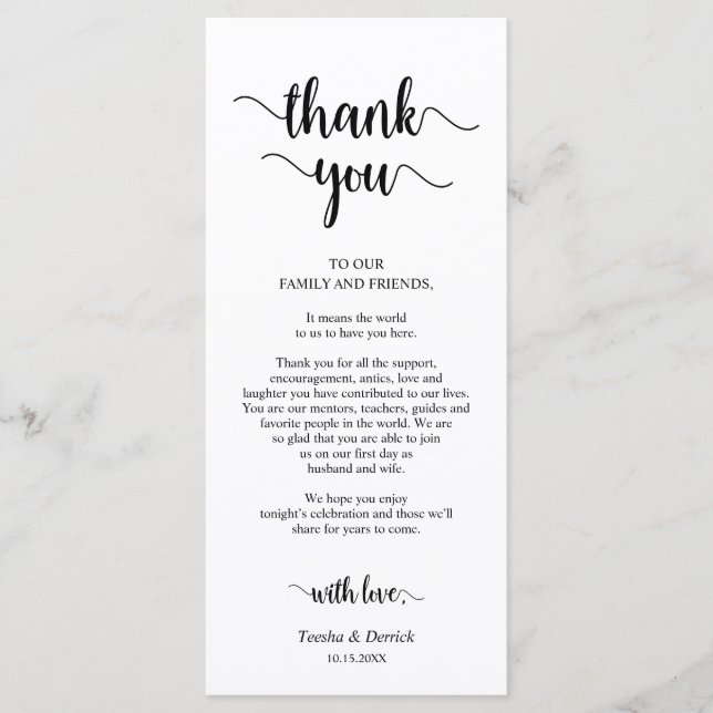 Reception Place Setting Thank You, Rustic Cards (Front)
