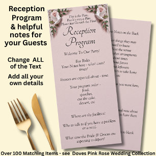 Reception Program - Pink Roses & Doves Wedding