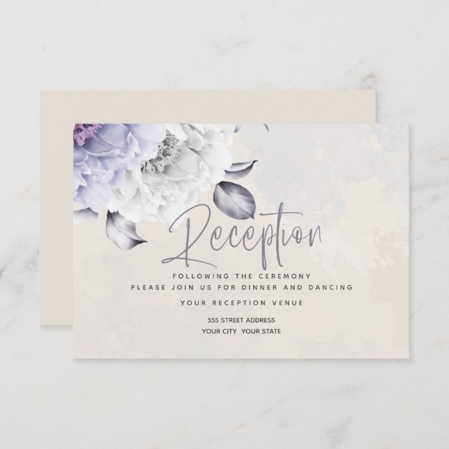 RECEPTION | Rustic Lilac and Alabaster Peony Flora Invitation (Front/Back)