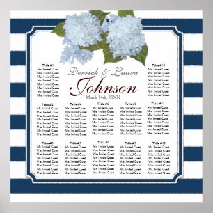 Reception Seating Chart Navy Blue Hydrangea Modern