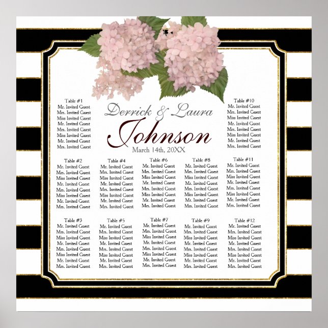 Reception Seating Chart Pink Hydrangea Modern (Front)