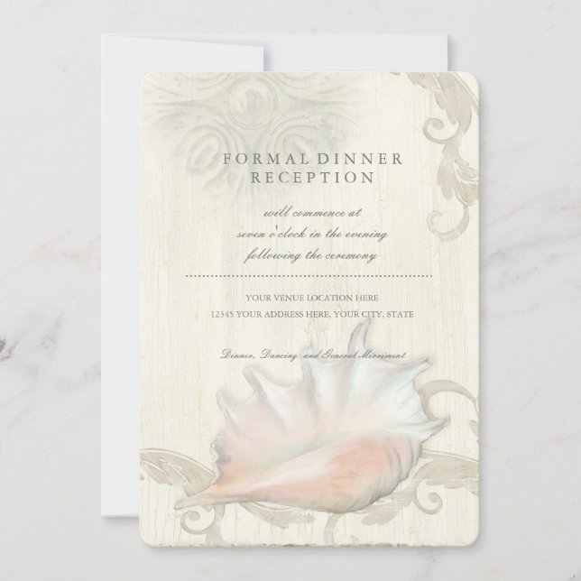 Reception Shore Beach Seashell Conch Shell Wedding Invitation (Front)