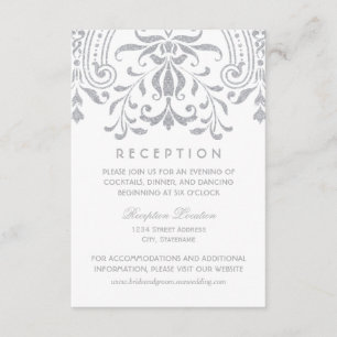 Reception Silver Glitter Vintage Damask Enclosure Card