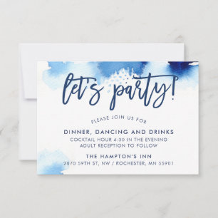 RECEPTION stylish hand lettered navy watercolor Invitation