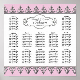 Reception Table Seating Chart Baroque Swirl Silver