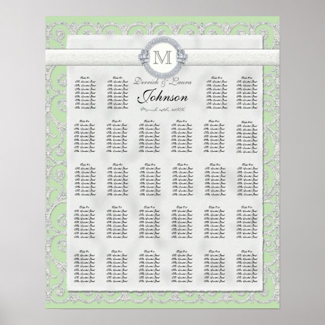 Reception Table Seating Chart, Diamonds & Lace Poster (Front)