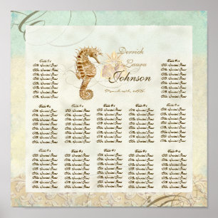 Reception Table Seating Chart, Sea Horse Coastal Poster