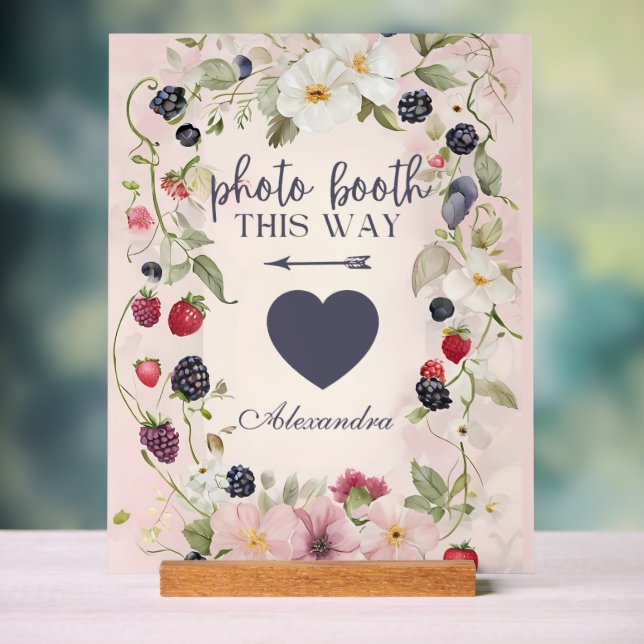 Reception This Way Floral Berry Design Acrylic Sign (Neutral)
