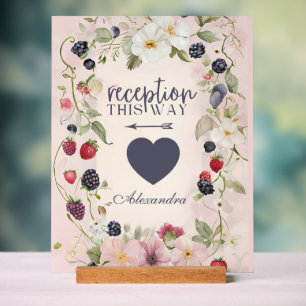 Reception This Way Floral Berry Design Acrylic Sign