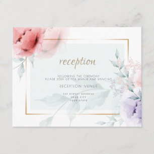 RECEPTION Trendy Coral & Lilac Aquarelle Peonies Enclosure Card