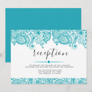 "Reception" Turquoise Paisley Lace Invitation