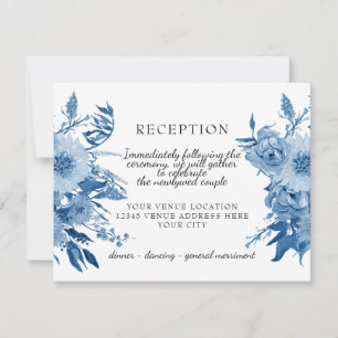 Reception Watercolor Blue and White Modern Floral RSVP Card