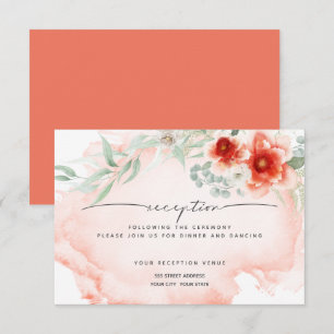 Reception Watercolor Coral Flowers Invitation