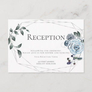 Reception Watercolor Dusty Blue Floral Silver Enclosure Card