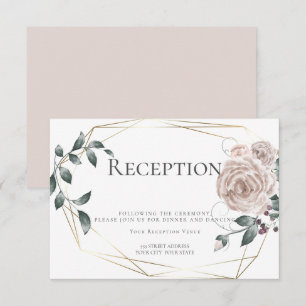 Reception Watercolor Dusty Rose Floral Gold Enclosure Card