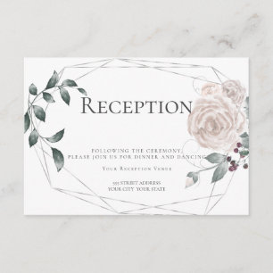 Reception Watercolor Dusty Rose Floral Silver Enclosure Card