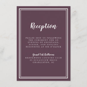 Reception Wedding Classic Purple White Simple Enclosure Card