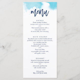 RECEPTION WEDDING MENU cute aqua blue watercolor