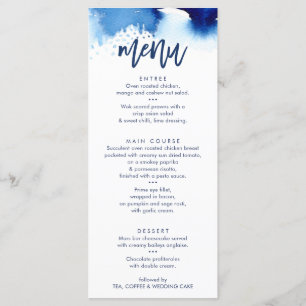 RECEPTION WEDDING MENU stylish navy watercolor