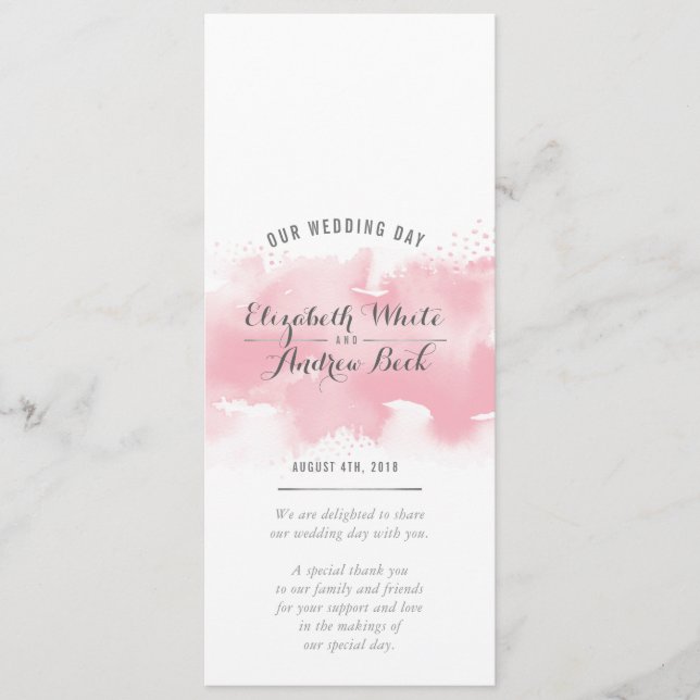 RECEPTION WEDDING MENU watercolor blush pink grey (Front)