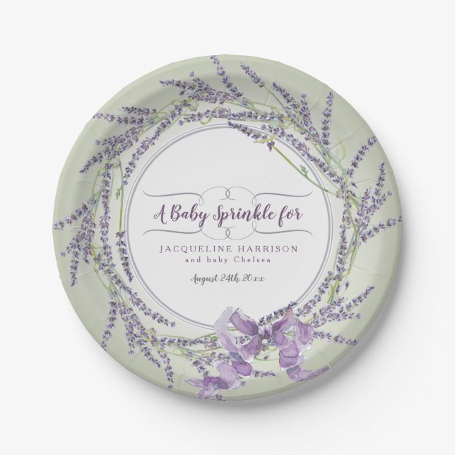 Reception Wreath French Lavender Floral Watercolor Paper Plate (Front)