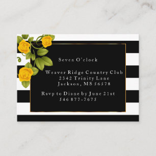 Reception - Yellow Roses on Black & White Stripes Enclosure Card