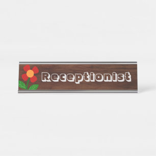 Receptionist. Cheerful boho flower Desk Name Plate