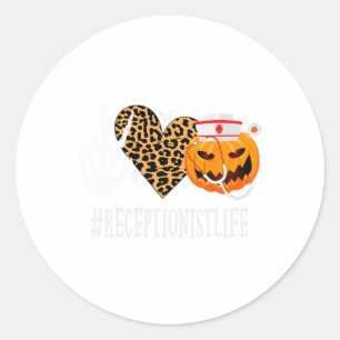 Receptionist Peace Love Pumpkin Fun Halloween Leop Classic Round Sticker