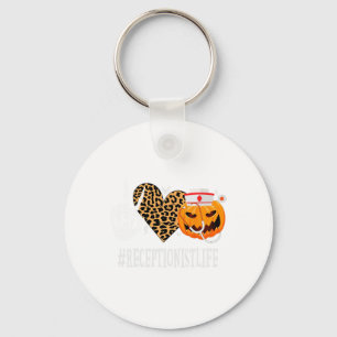Receptionist Peace Love Pumpkin Fun Halloween Leop Keychain