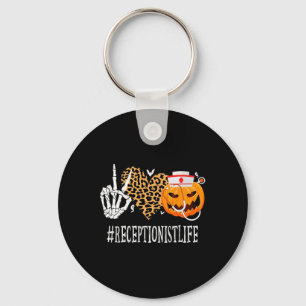 Receptionist Peace Love Pumpkin Fun Halloween Leop Keychain