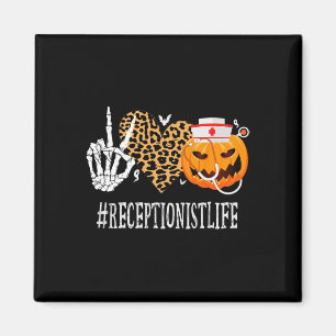 Receptionist Peace Love Pumpkin Fun Halloween Leop Magnet