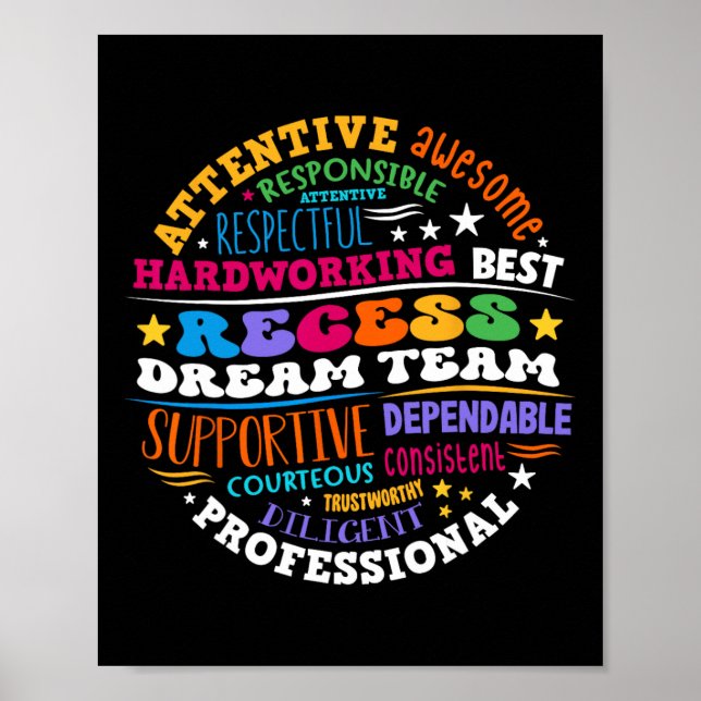 Recess Dream Team Teachers Students Monitor Back T Poster (Front)