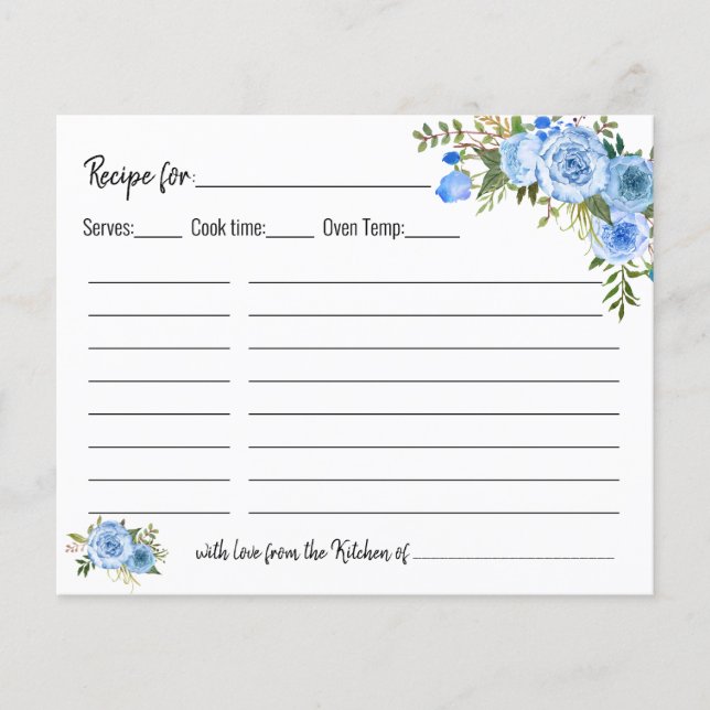 Recette Carte Fête des mariées Mariage Floral Bleu (Devant)