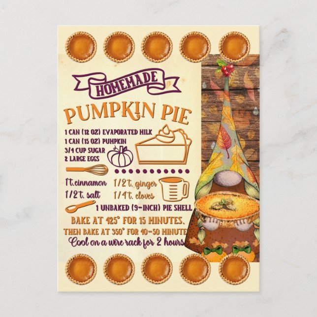 Recette citrouille Pie Card Gnome | Carte postale (Devant)