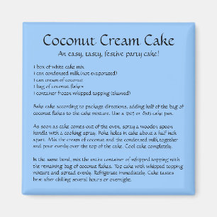 Recette de gâteau à la crème de coco sur un aimant