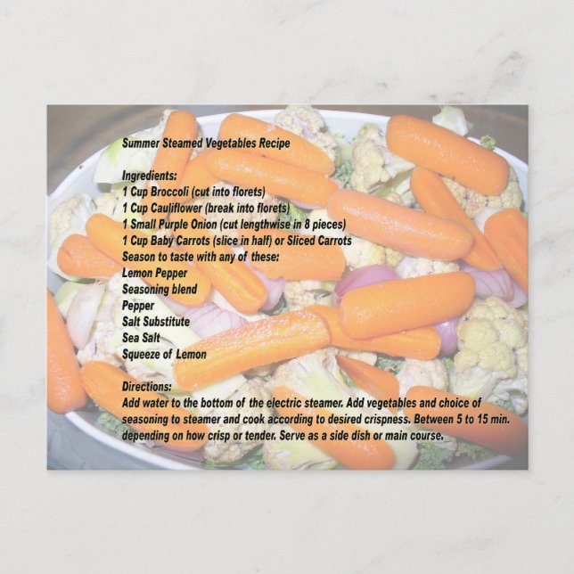 Recette de légumes vapeur d'été 2 carte postale (Devant)