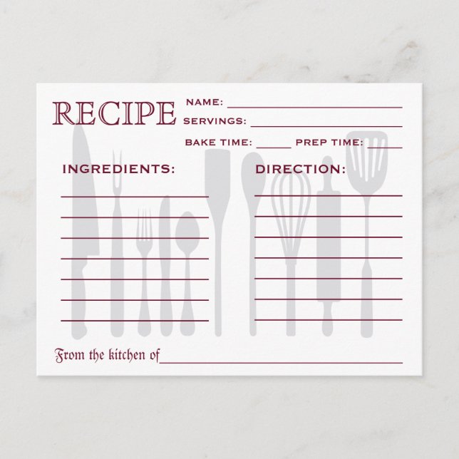 Recette Rétro Outils de cuisine de la carte (Devant)