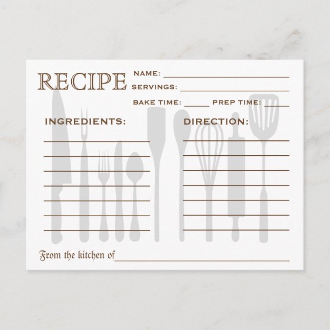 Recette Rétro Outils de cuisine de la carte (Devant)