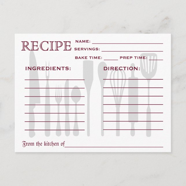 Recette Rétro Outils de cuisine de la carte (Devant)