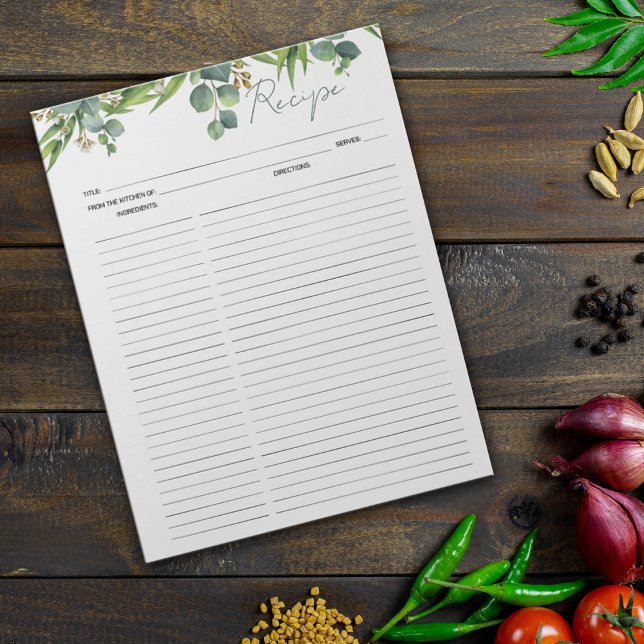 Recettes culinaires Bloc-notes Feuille Watercolor (Créateur téléchargé)