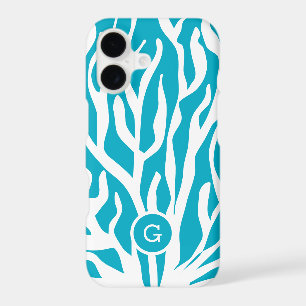 Récif de corail bleu azur et blanc avec monogramme
