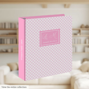 Recipe 3 Ring Binder Pink Plaid Elegant Monogram
