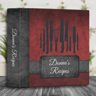Recipe Album Red Black Faux Leather Binder