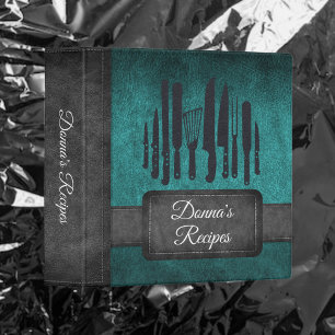 Recipe Album Teal Black Faux Leather Binder