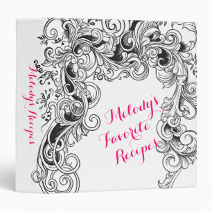 Recipe Binder Black White Carved Floral