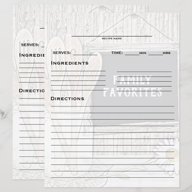 Recipe Binder Insert (Front/Back)
