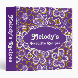 Recipe Binder Purple Gold White Whimsical Floral